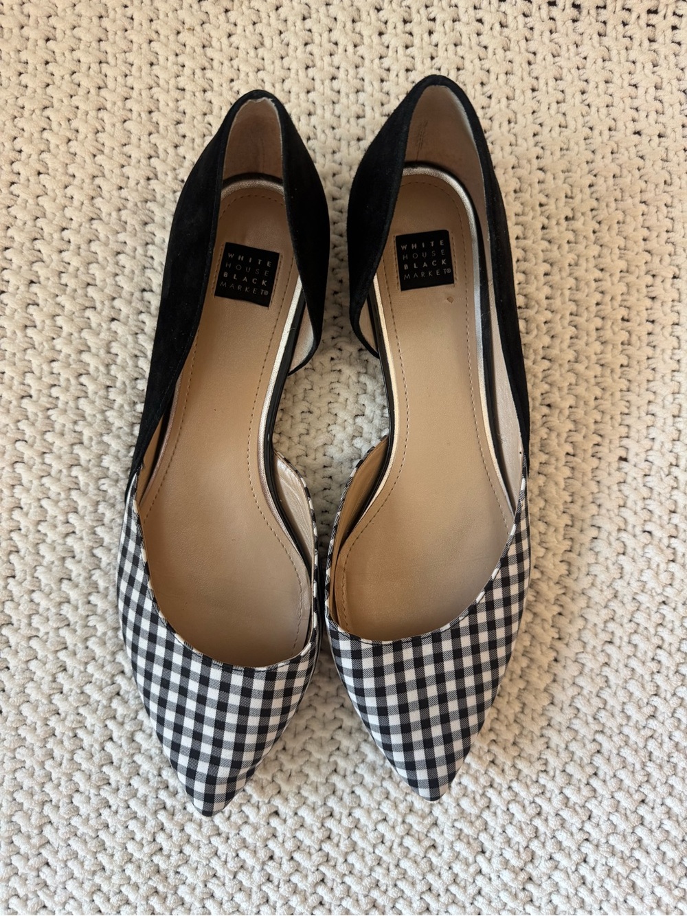 White House Black Market Gingham D’Orsay Pointed Toe Flats 9M